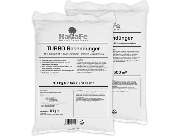 HaGaFe TURBO Rasendünger mit 30% Stickstoff, Rasen - Dünger mit Sofortwirkung und 120 Tage Langzeitwirkung, für ein dauerhaftes sattes Grün