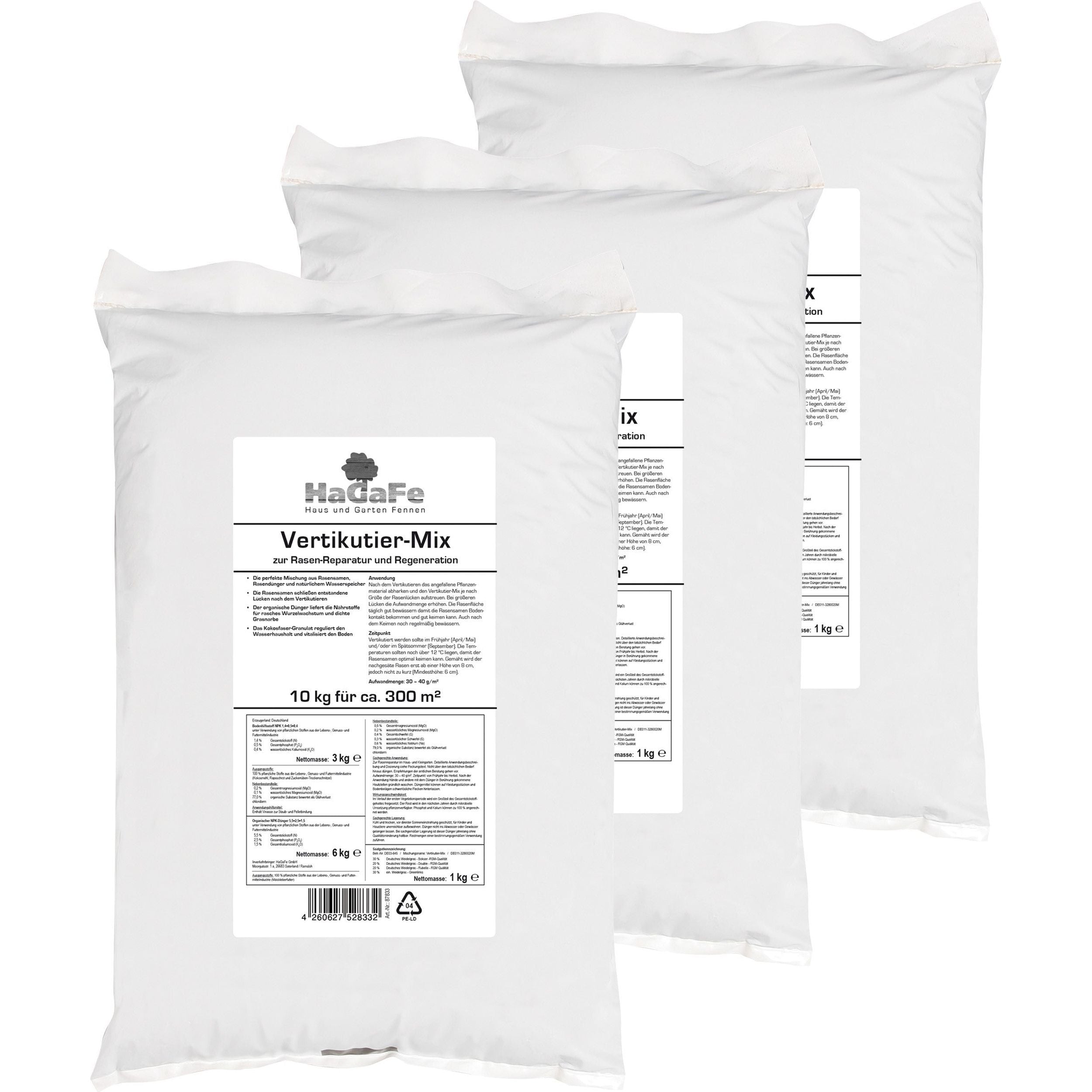 HaGaFe Vertikutier - Mix zur Rasenreparatur und Regeneration, mit Rasensamen, Ton, Bio Dünger und Kalk
