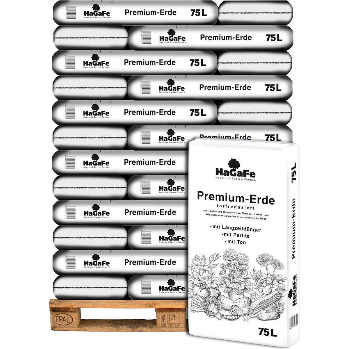 HaGaFe Torfreduzierte Premium Blumenerde, Universalerde zum Topfen und Pflanzen mit Perlite und Ton