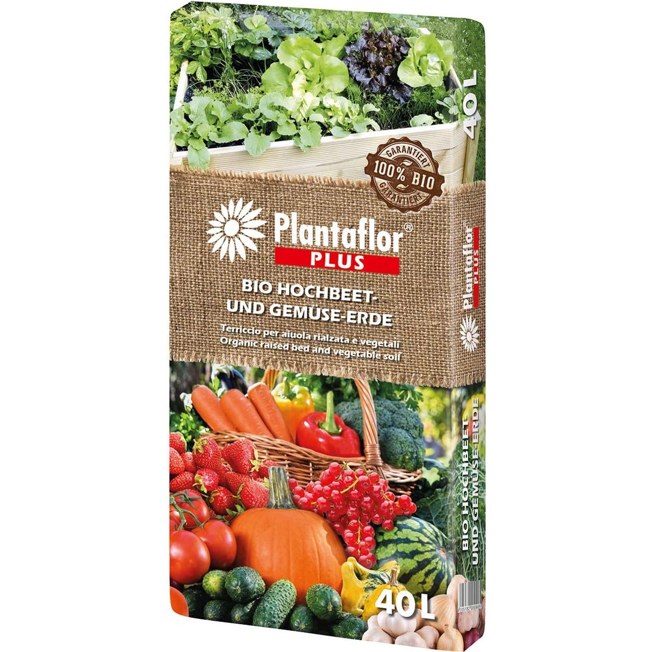 Plantaflor Plus Bio Hochbeeterde, Gemüseerde, torfreduziert, Tomatenerde, Gurkenerde, Paprikaerde