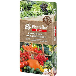 Plantaflor Plus Bio Hochbeeterde, Gemüseerde, torfreduziert, Tomatenerde, Gurkenerde, Paprikaerde
