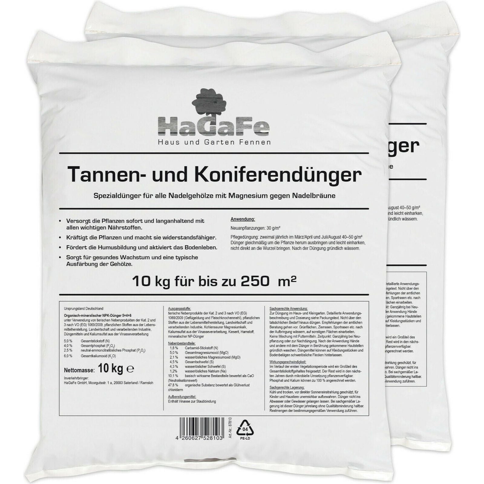 HaGaFe Tannendünger, Koniferendünger, Lebensbaumdünger, Zypressendünger, Spezialdünger, Dünger mit viel Magnesium gegen Nadelbräune