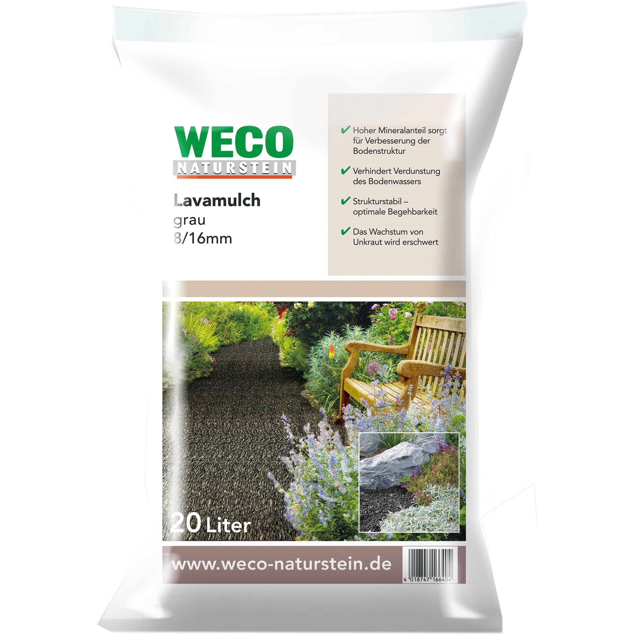 WECO Lavamulch Lava Mulch Grau 8 - 16 Bodenabdeckung Lavastein Vulkanstein 20 L