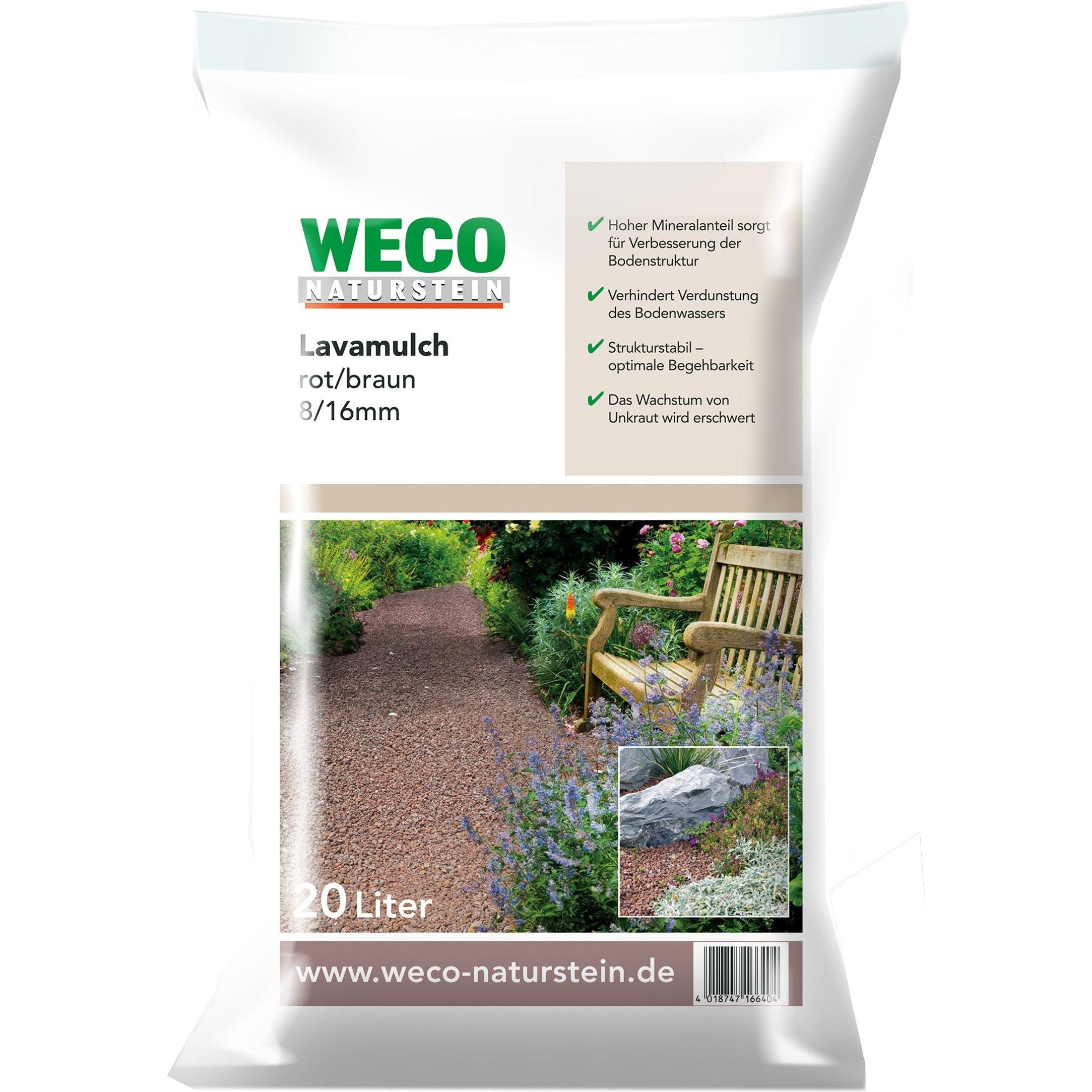 WECO Lavamulch Lava Mulch Rot Braun 8 - 16 Bodenabdeckung Lavastein 20 L