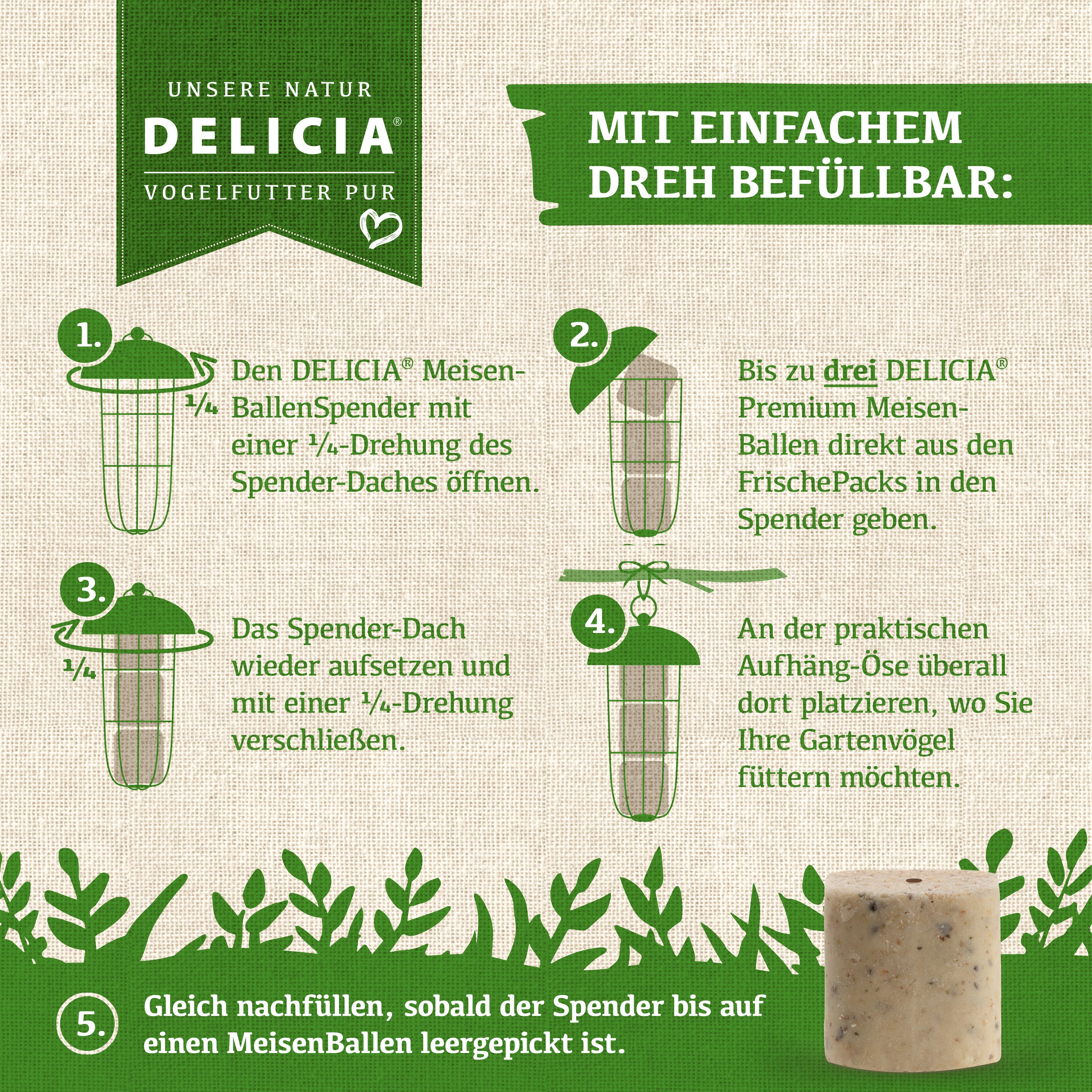 Delicia Meisenballen 30 Stück ohne Netz plus 1 Meisenballenspender