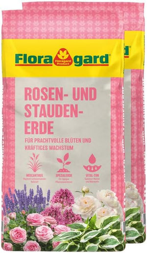 Floragard Rosenerde und Staudenerde, torfreduzierte Spezialerde mit Ton für Rosen und Stauden im Garten und Kübel