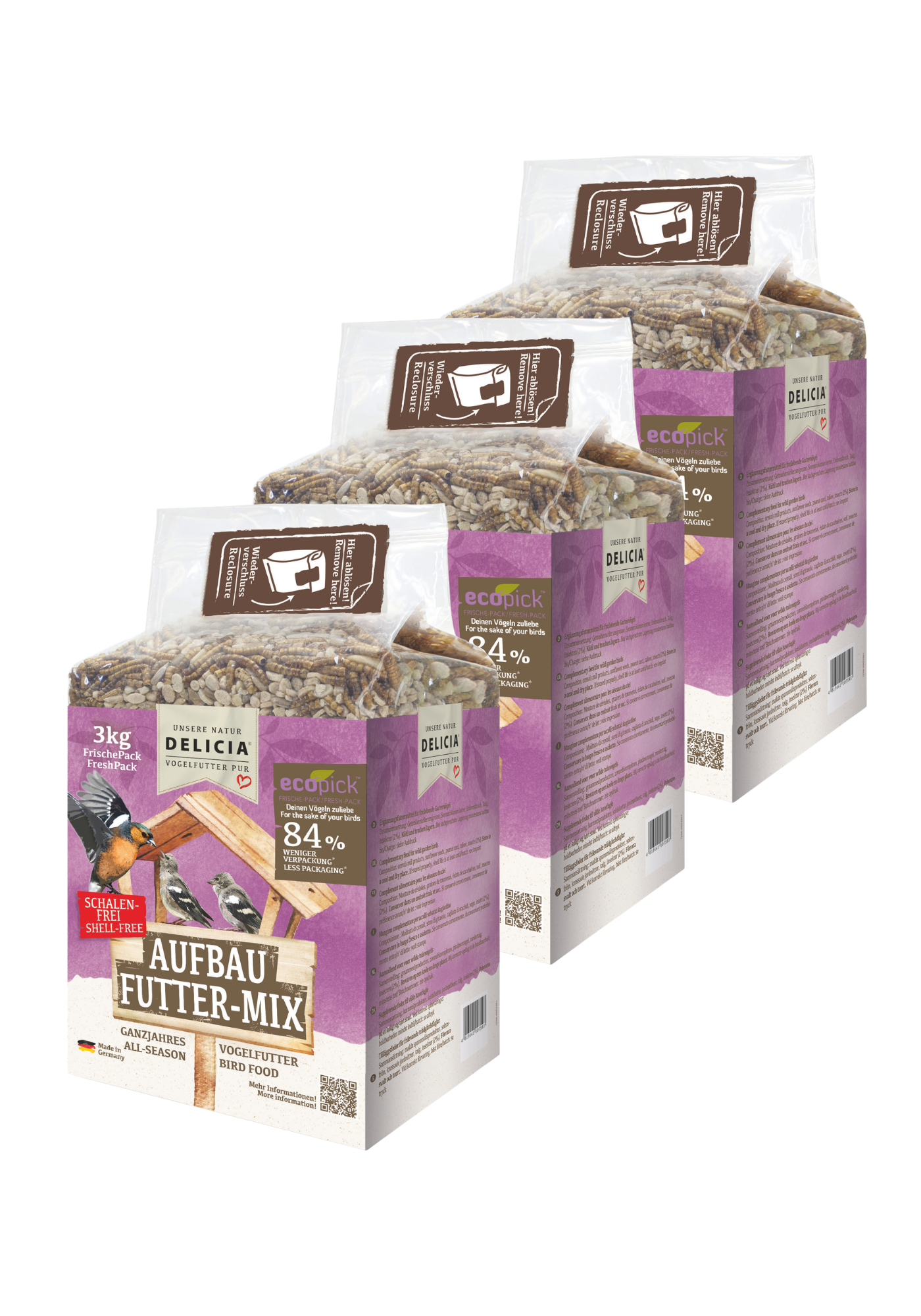 Delicia Aufbau Futter Mix, Vogelfutter, Streufutter, mit Mehlwürmern, Erdnüssen und Sonnenblumenkernen, Ambrosia gereinigt, Schalenfrei