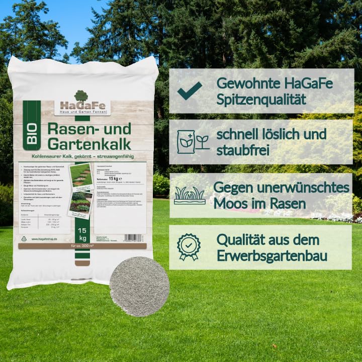 HaGaFe Bio Rasenkalk, Gartenkalk, Garten-Kalk, Düngekalk, hebt den pH-Wert, gegen Moos im Rasen
