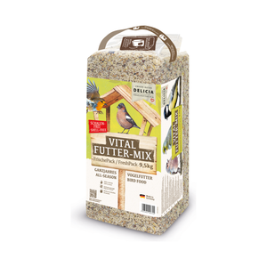 Delicia Vital Futter-Mix, Ganzjahres Vogelfutter, Streufutter, Schalenfrei, Ambrosia frei, mit Erdnusskernen und Rosinen