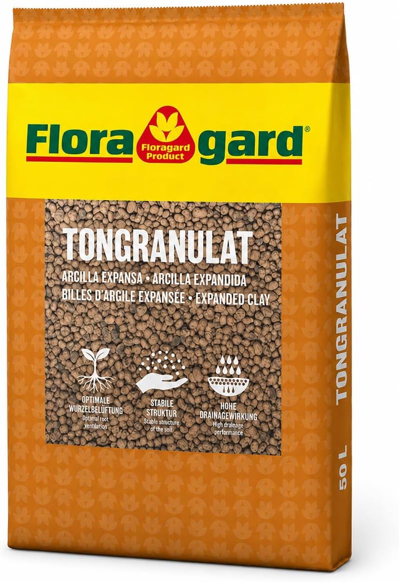 Floragard Tongranulat, Blähton, Hydrokultursubstrat für Pflanzkästen, Kübel oder Topfe