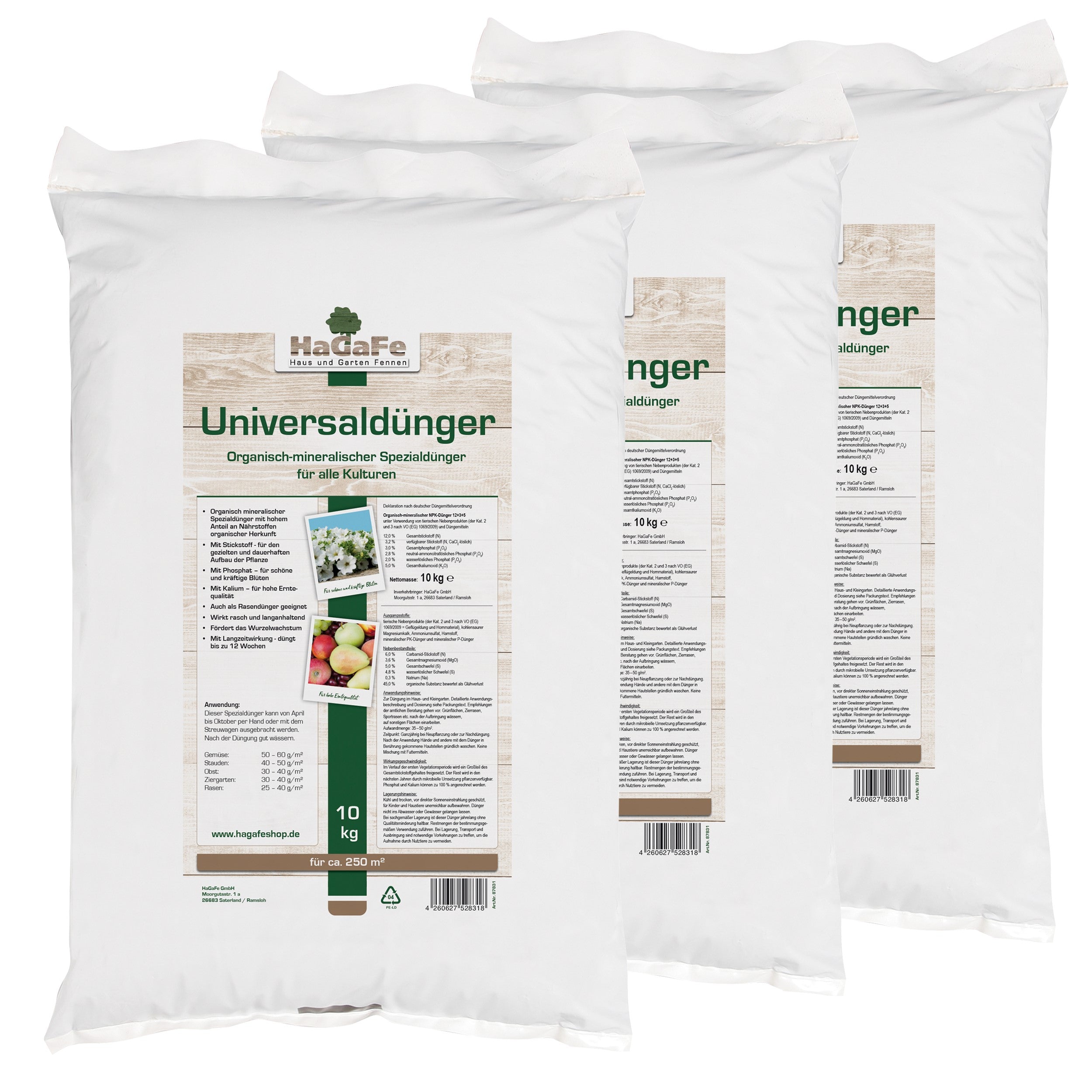 HaGaFe Universaldünger, organisch - mineralischer Gartendünger, Rasendünger, Gemüse, Dünger