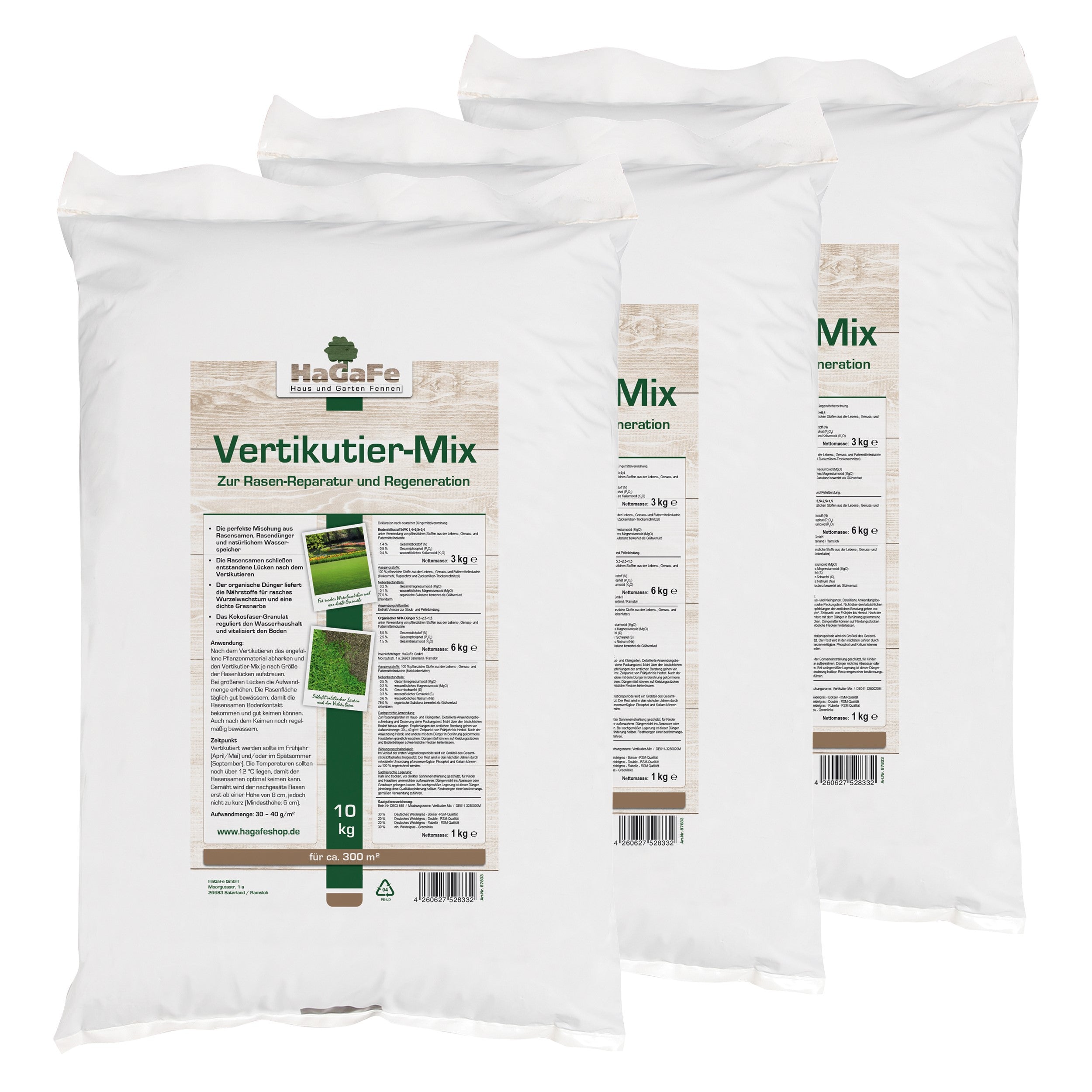 HaGaFe Vertikutier - Mix zur Rasenreparatur und Regeneration, mit Rasensamen, Ton, Bio Dünger und Kalk