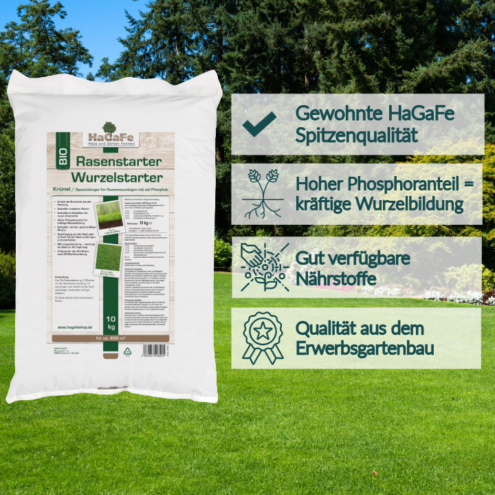 HaGaFe Bio TURBO Rasenstarter, Wurzelstarter, Rasendünger für Rasenneuanlagen, Dünger mit viel Phosphat