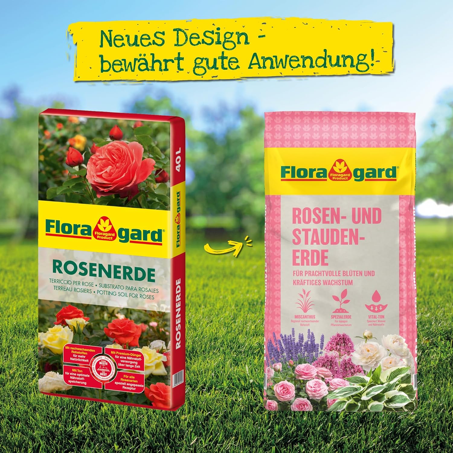 Floragard Rosenerde und Staudenerde, torfreduzierte Spezialerde mit Ton für Rosen und Stauden im Garten und Kübel