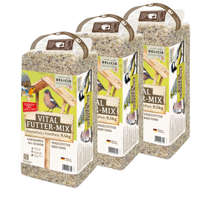 Delicia Vital Futter-Mix, Ganzjahres Vogelfutter, Streufutter, Schalenfrei, Ambrosia frei, mit Erdnusskernen und Rosinen