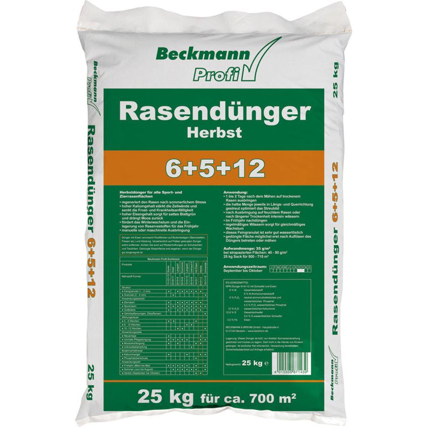Beckmann Profi Rasendünger Herbst 25 kg Herbstrasendünger mineralischer Dünger