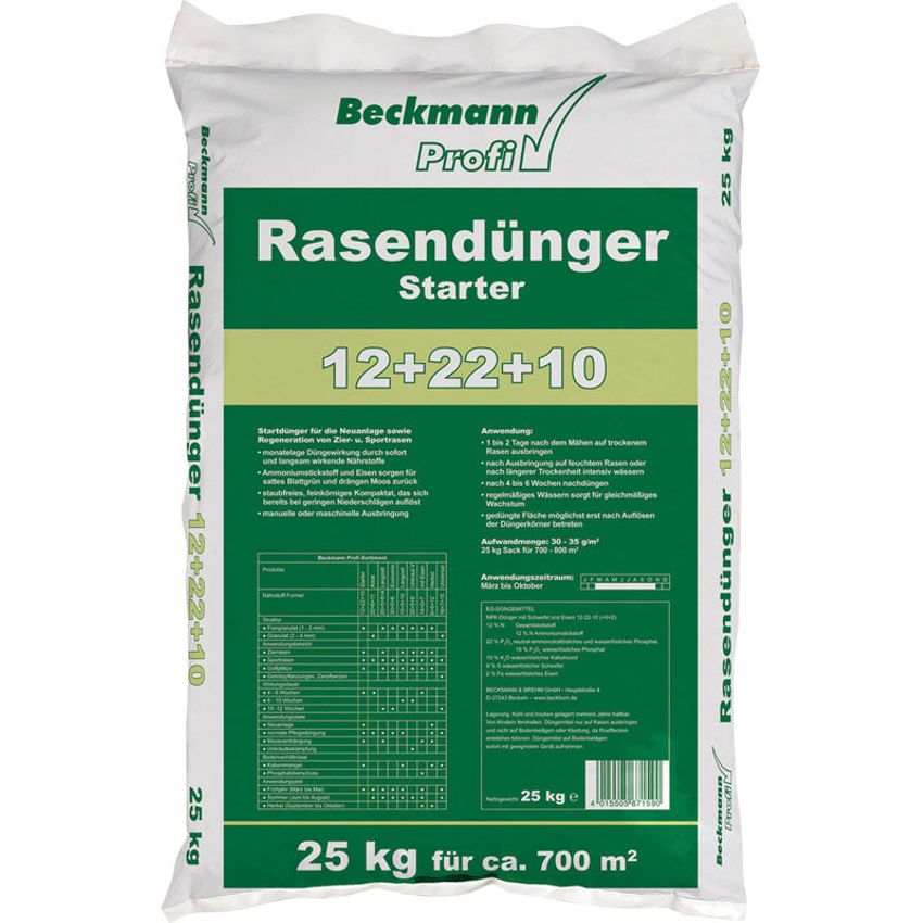 Beckmann Profi Rasenstarter 25 kg Rasendünger Starter Dünger