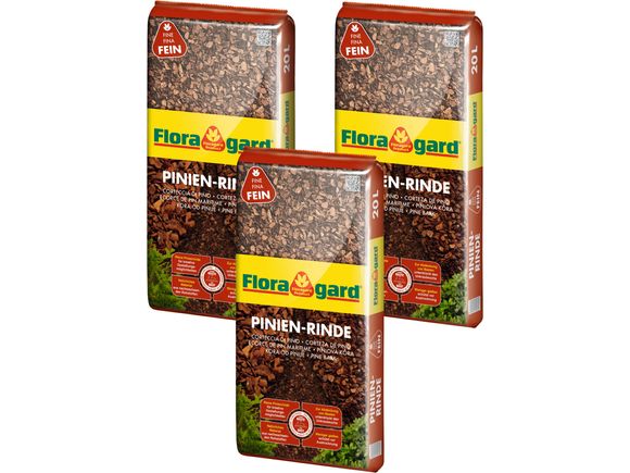 Floragard Pinienrinde Pinien Rinde Rindenmulch Rinden Mulch Bodenabdeckung Menge | 60 L (3 x 20 L) sehr fein