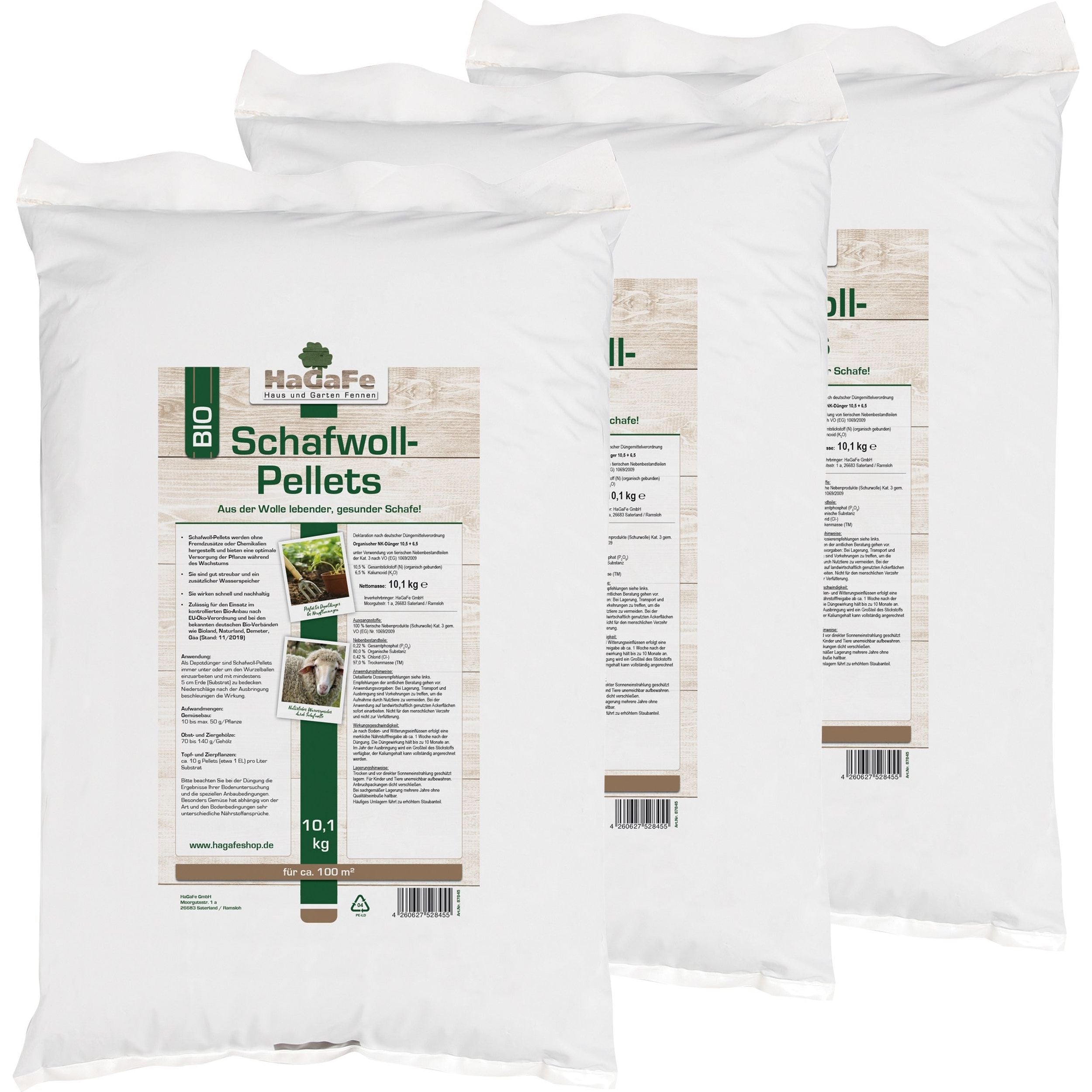 HaGaFe Bio Schafwoll - Pellets, Bio Schafwollpellets, organischer Universaldünger, Gartendünger