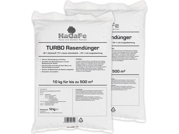 HaGaFe TURBO Rasendünger 30% Stickstoff Rasen Dünger mit SW und LZW 120 Tage