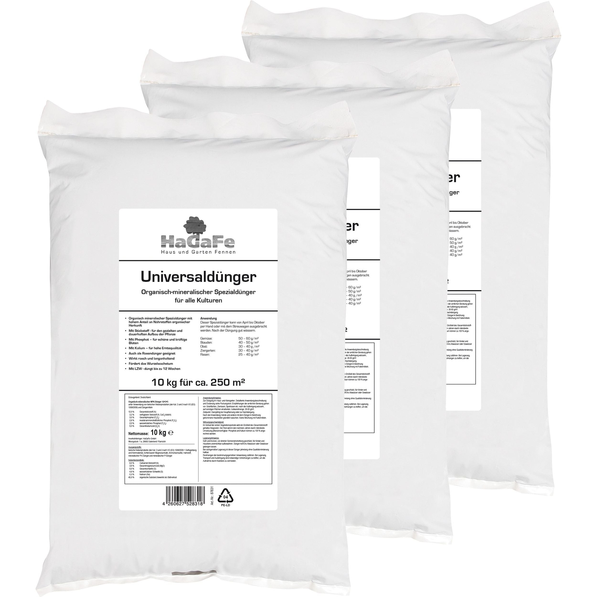 HaGaFe Universaldünger, organisch - mineralischer Gartendünger, Rasendünger, Gemüse, Dünger