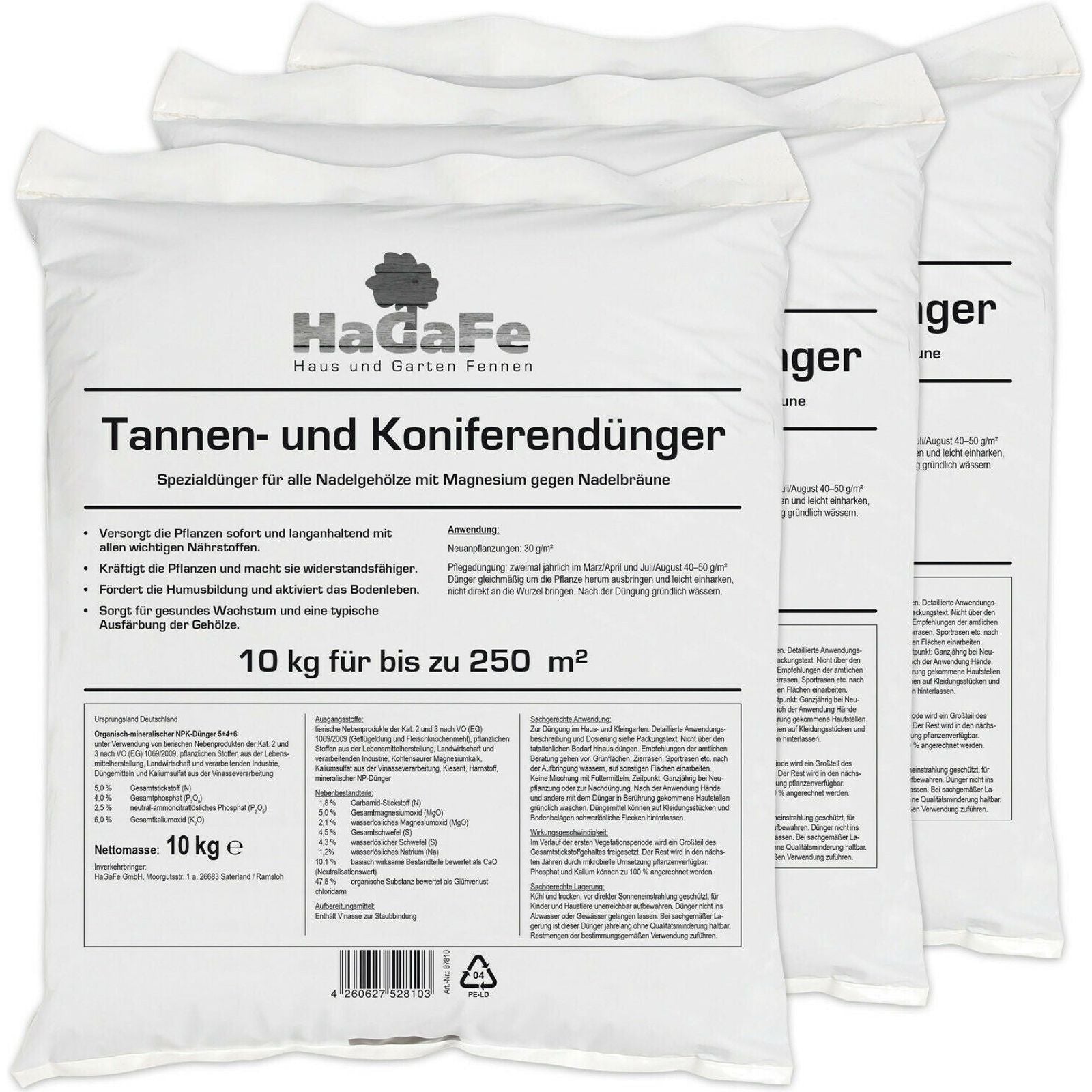 HaGaFe Tannendünger, Koniferendünger, Lebensbaumdünger, Zypressendünger, Spezialdünger, Dünger mit viel Magnesium gegen Nadelbräune